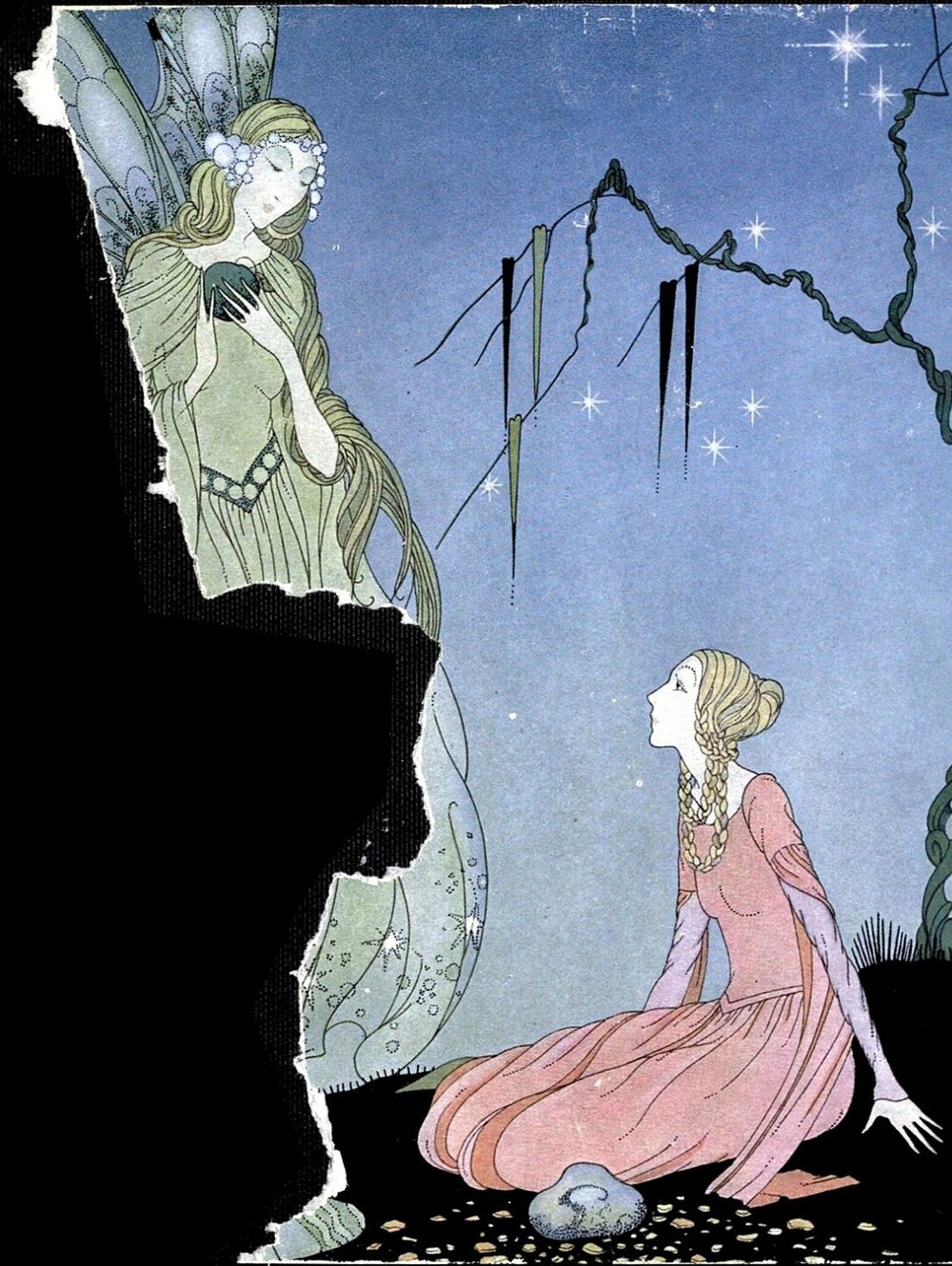 Vintage Fairy Tale Wall Art Print - Pink & Blue Illustration